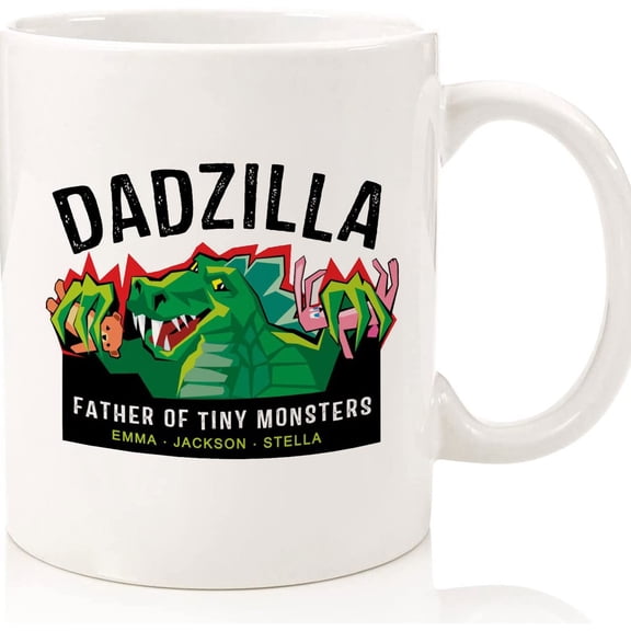 Dadzilla Father's Day Mug, Father To Tiny Monsters, With Kid's Names, Ceramic Novelty Coffee Mugs 11oz, 15oz Mug, Tea Cup, Gift Present Mug For Birthday, Christmas Thanksgiv