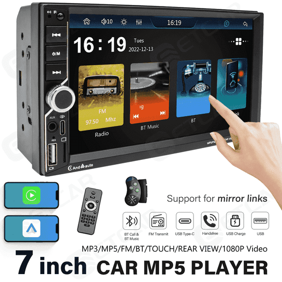 Daeblie 7-Inch Double Din Car Stereo with Android Auto and 1080p LCD Display