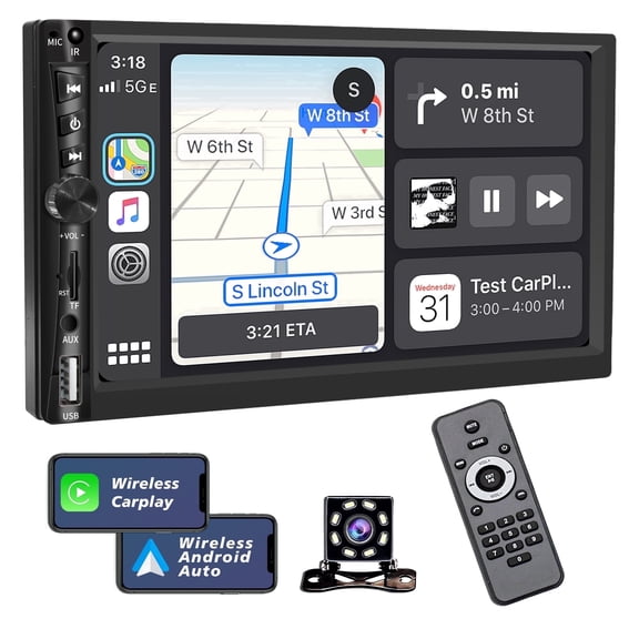 Daeblie Double Din Car Stereo 7-inch Wireless CarPlay Android Auto Touchscreen Bluetooth Backup Camera