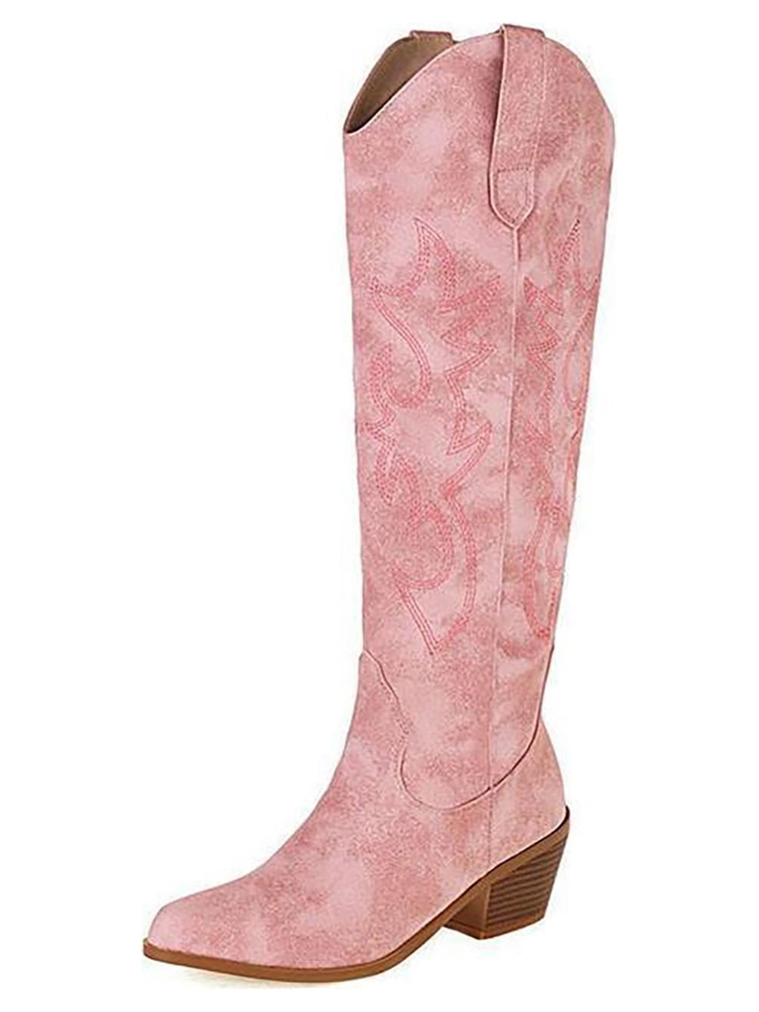 Daeful Cowgirl Boots for Women Embroidered Knee High Cowboy Boots Fashion Pull on Tall Western