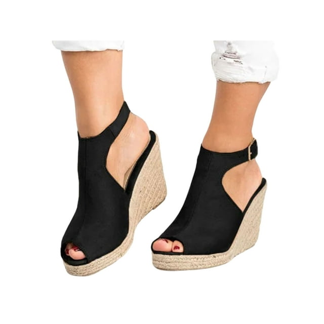 Daeful Espadrilles for Women's Platform Wedge Peep Toe Sandals Ladies ...