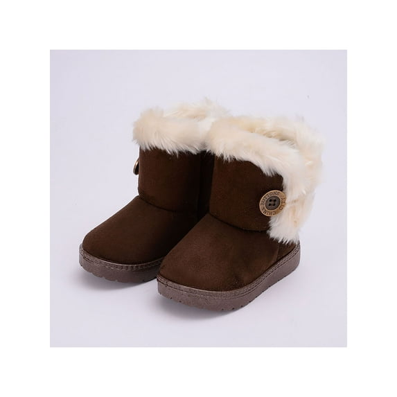 Daeful Kids Winter Boot Plush Collar Warm Ankle Booties Button Snow Boots Fuzzy Mid Calf Outdoor Shoes Girls With Lined Bootie Coffee 1little kids
