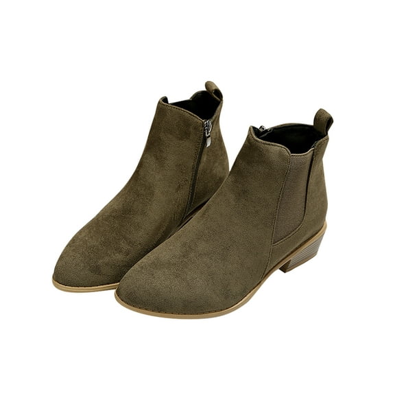 Daeful Ladies Ankle Booties Side Zip Winter Boot Casual Chelsea Boots Anti-Slip Fashion Block Heels Bootie Walking Army Green 6.5