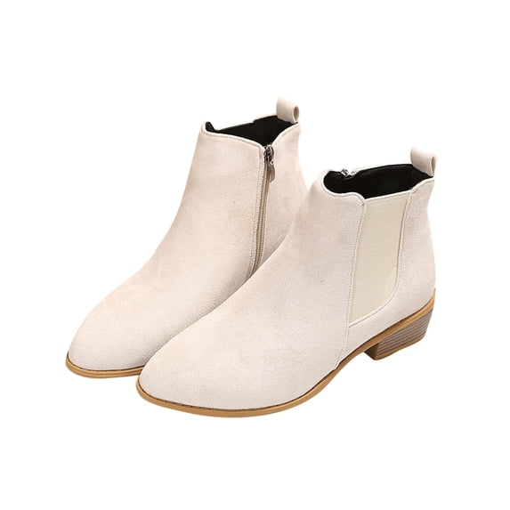 Daeful Ladies Ankle Booties Side Zip Winter Boot Casual Chelsea Boots Anti-Slip Fashion Block Heels Bootie Walking Ivory White 7