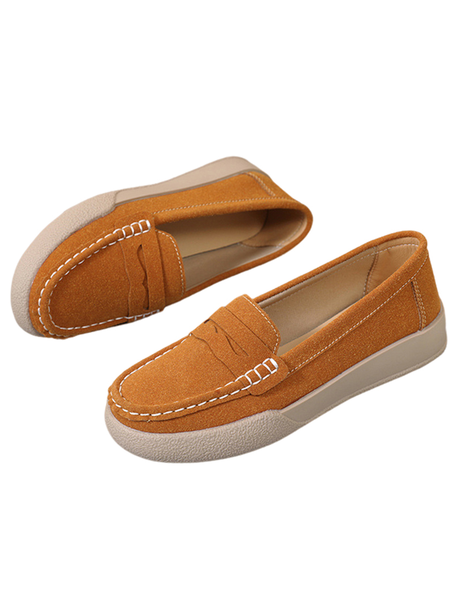 Daeful Ladies Casual Shoes Round Toe Flats Slip On Loafers Lightweight
