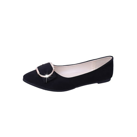 Daeful Ladies Cozy Pointed Toe Flat Shoes Dance Anti-Slip Pumps Women Wedding Lightweight Loafers Dress Shoe Flats Black 6.5