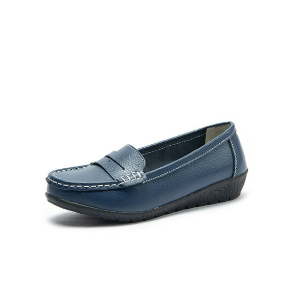 Daeful Ladies Flats Slip On Loafers Round Toe Boat Shoes Driving Comfort Breathable Low Top Moccasins Dark Blue 7