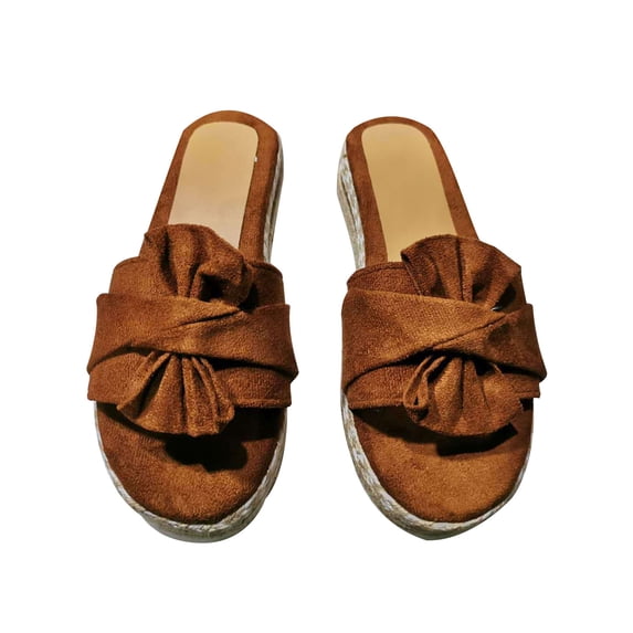 Daeful Ladies Wedges Slip On Sandals Wedge&platform Espadrilles Beach Soft Comfortable Backless Slippers Brown 7.5