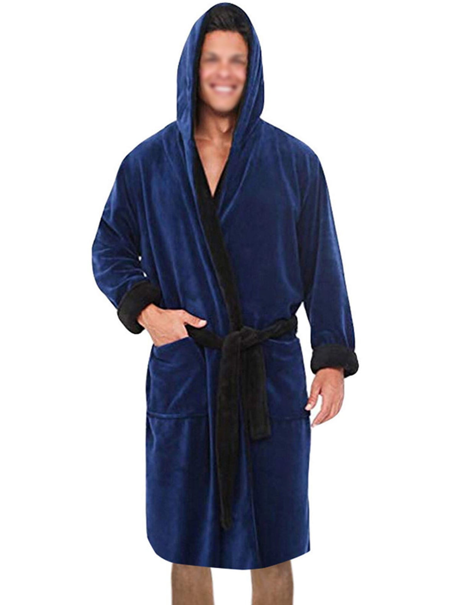Daeful Men Bath Robes Fleece Dressing Gown Long Sleeve Wrap Robe ...