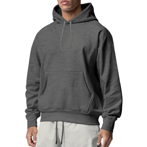 Daeful Men Hooded Sweatshirt Solid Color Hoodies Long Sleeve Sweatshirts Sport Casual Thick Drawstring Hoodie Tops Deep Gray S