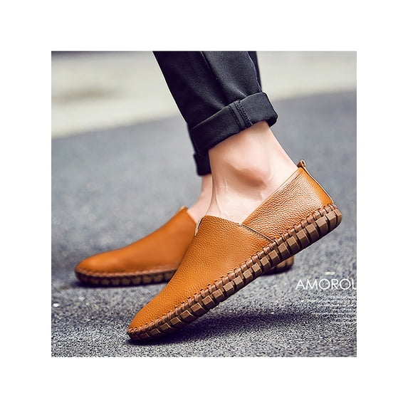 Daeful Men Shoes Closed Toe Loafers Low Top Flats Men's Cozy Lightweight Pure Color Moccasins Brown 10.5