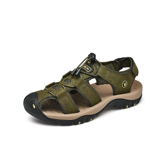 Daeful Men's Beach Shoe Closed Toe Sandals Drawstring Fisherman Sandal Mens Fashion Breathable Non-Slip Driving Shoes Army Green 10