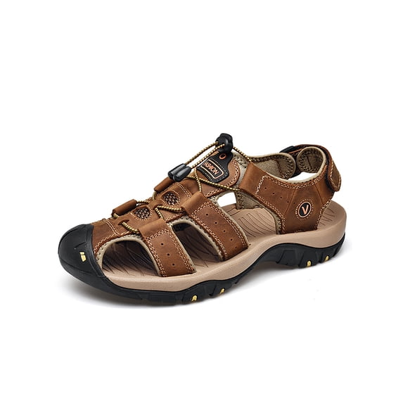 Daeful Men's Beach Shoe Closed Toe Sandals Drawstring Fisherman Sandal Mens Fashion Breathable Non-Slip Driving Shoes Dark brown 12
