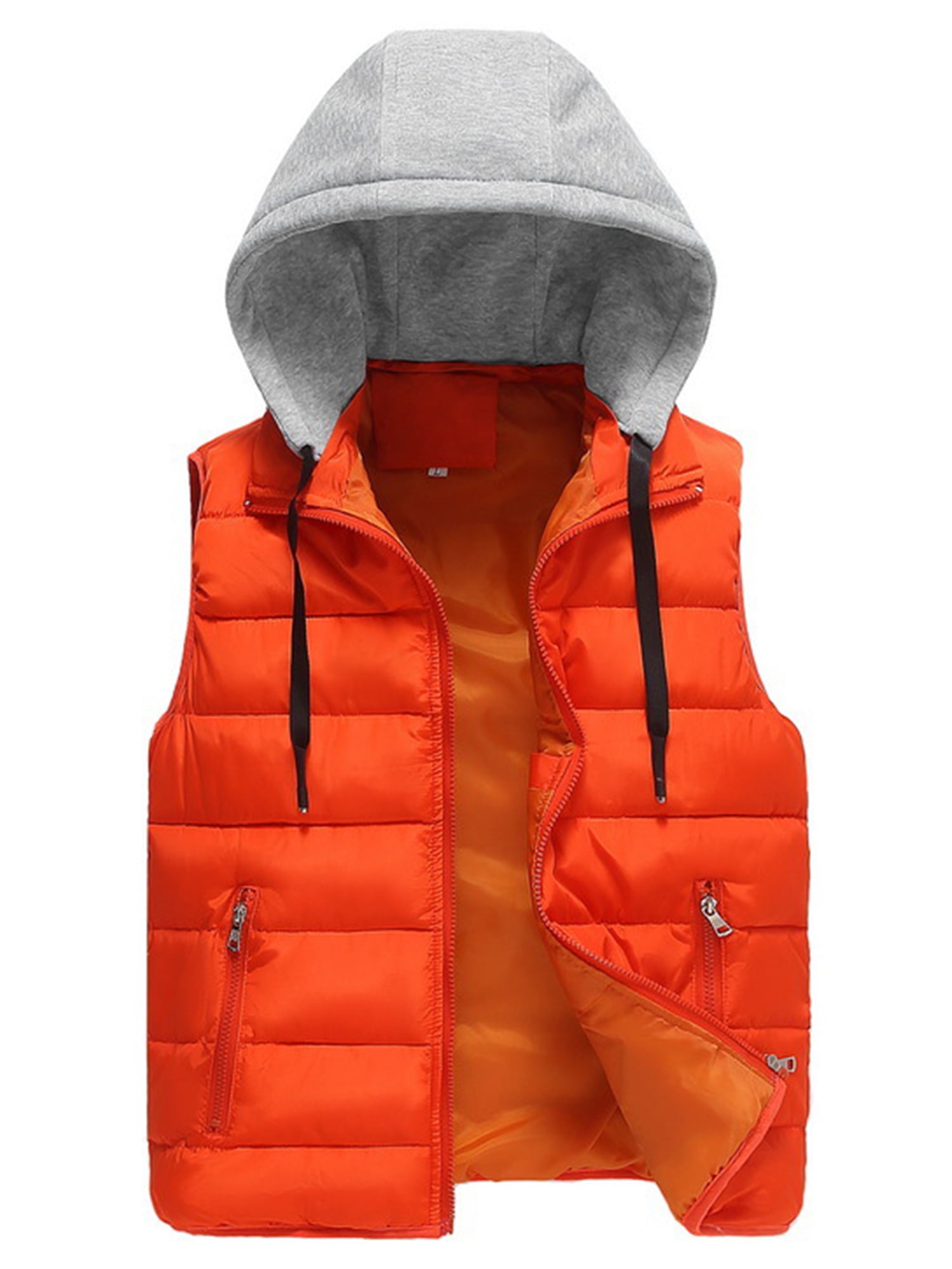 Daeful Mens Puffer Vest Stand Collar Vests Jacket With Removable Hood