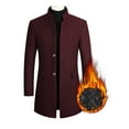 thumbnail image 1 of Daeful Mens Trench Coats Lapel Pea Coat Long Sleeve Jacket Work Mid Length Business Solid Color Overcoats Wine Red (thickened) XL, 1 of 2