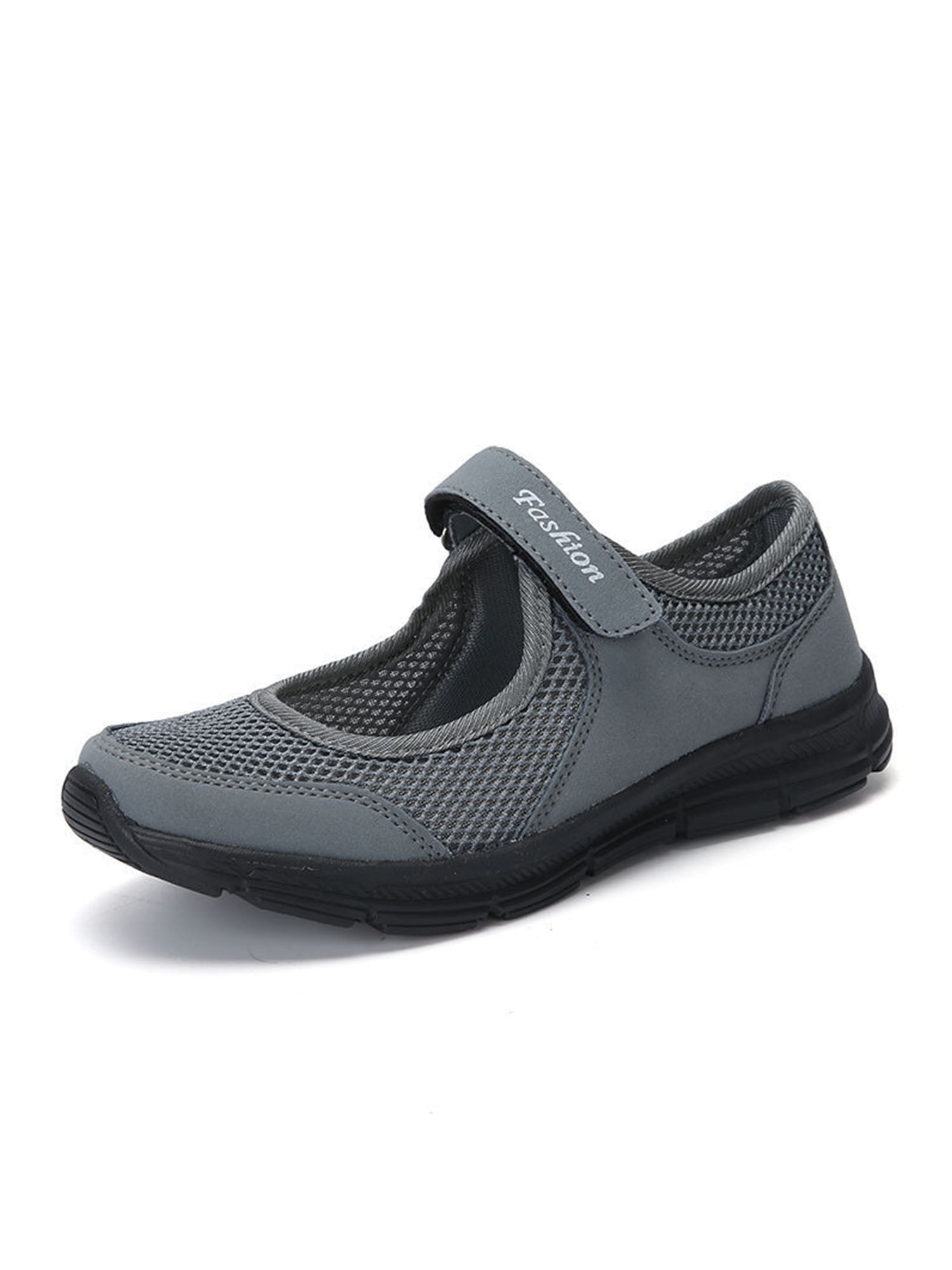 Buy Leader Show Women's Elderly Casual Comfort Walking Shoe Safety Flats  Non-Slip Hook & Loop Sneakers, Grey, 8 at Amazon.in