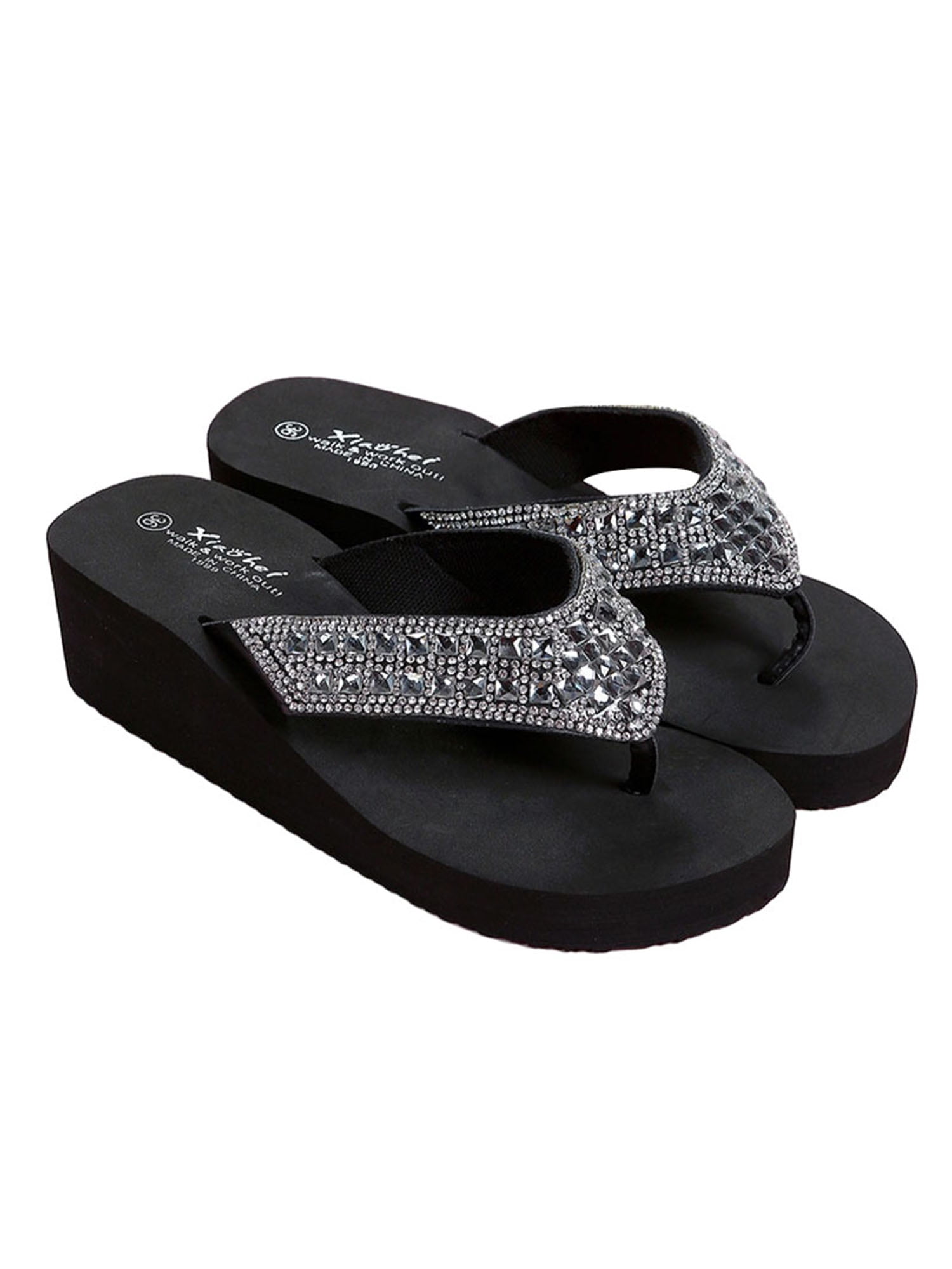 Ladies sparkly flip flops hotsell