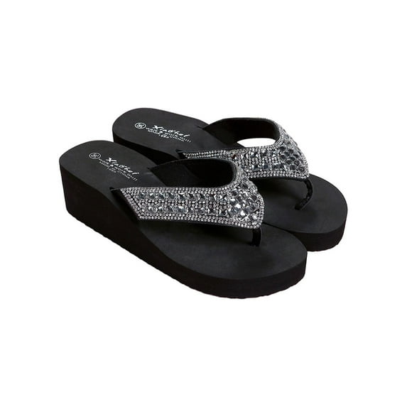Daeful Wedge Flip Flops for Women Thong Sandals Ladies Summer Beach Rhinestone Wedding Shoes With Bling