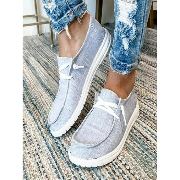 Daeful Women Canvas Loafers Slip On Flat Shoes Ladies Casual Comfort Trainers Sneakers Gray 7.5