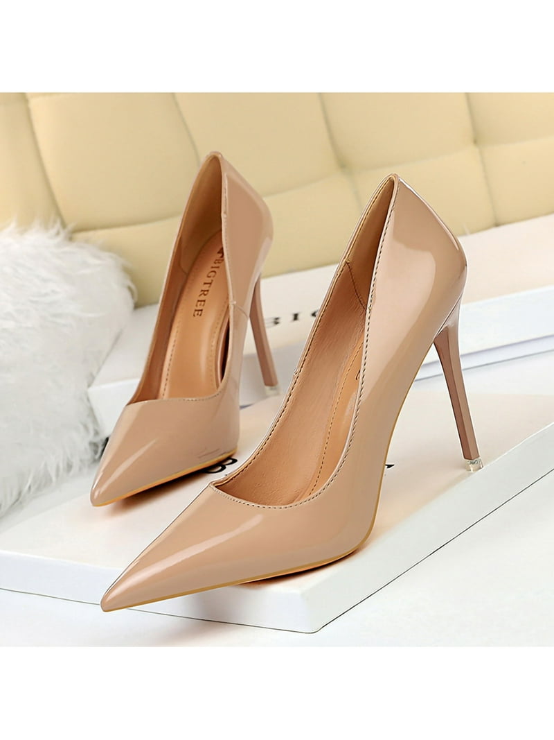 nude dress shoes for women Women's Low Block Chunky Heels Pumps Closed Toe Ankle Strap D'Orsay Comfortable Party Matte 36-6US Smooth lining with an Ortholite foam cushioned footbed High Heels Shallow Mouth PU