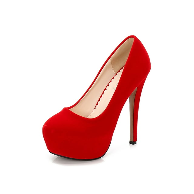 Daeful Women Lightweight High Heel Platform Pump Wedding Stiletto Heels Walking Fashion Dress Shoes Red (14cm) 11
