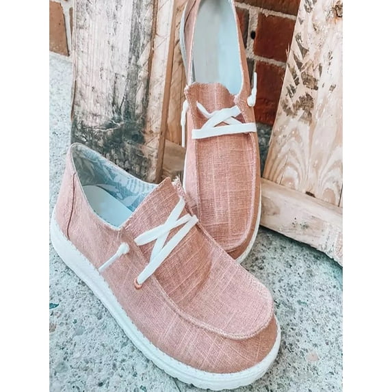 Daeful Women Platform Casual Canvas Shoes Slip On Anti-Skid Round Toe Sports Sneakers Pink 5.5