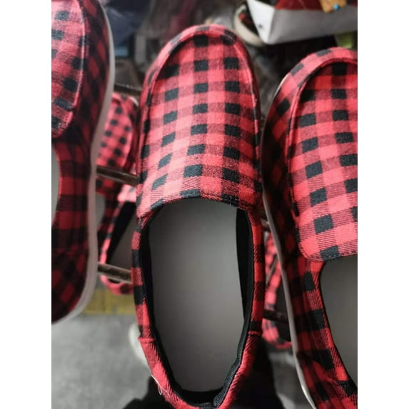 Daeful Womens Breathable Casual Loafer Shoes Slip On Anti-Skid Round Toe Sport Sneakers Red Grid Without Lace 6