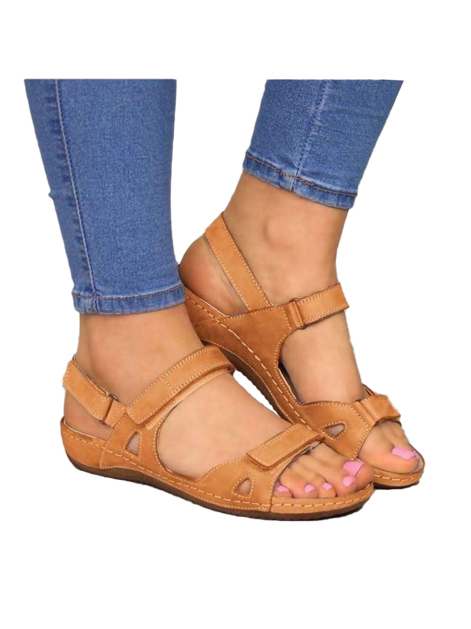 Daeful Women Wide Width Sandals Casual Summer Flat Beach Dress Shoes