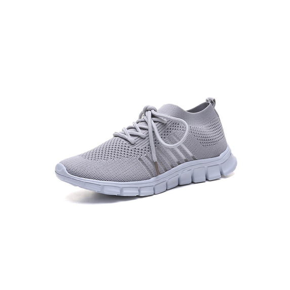 Daeful Women's Trainers Low Top Flats Round Toe Sneakers Breathable Solid Color Ladies Wear Resistant Gray 6