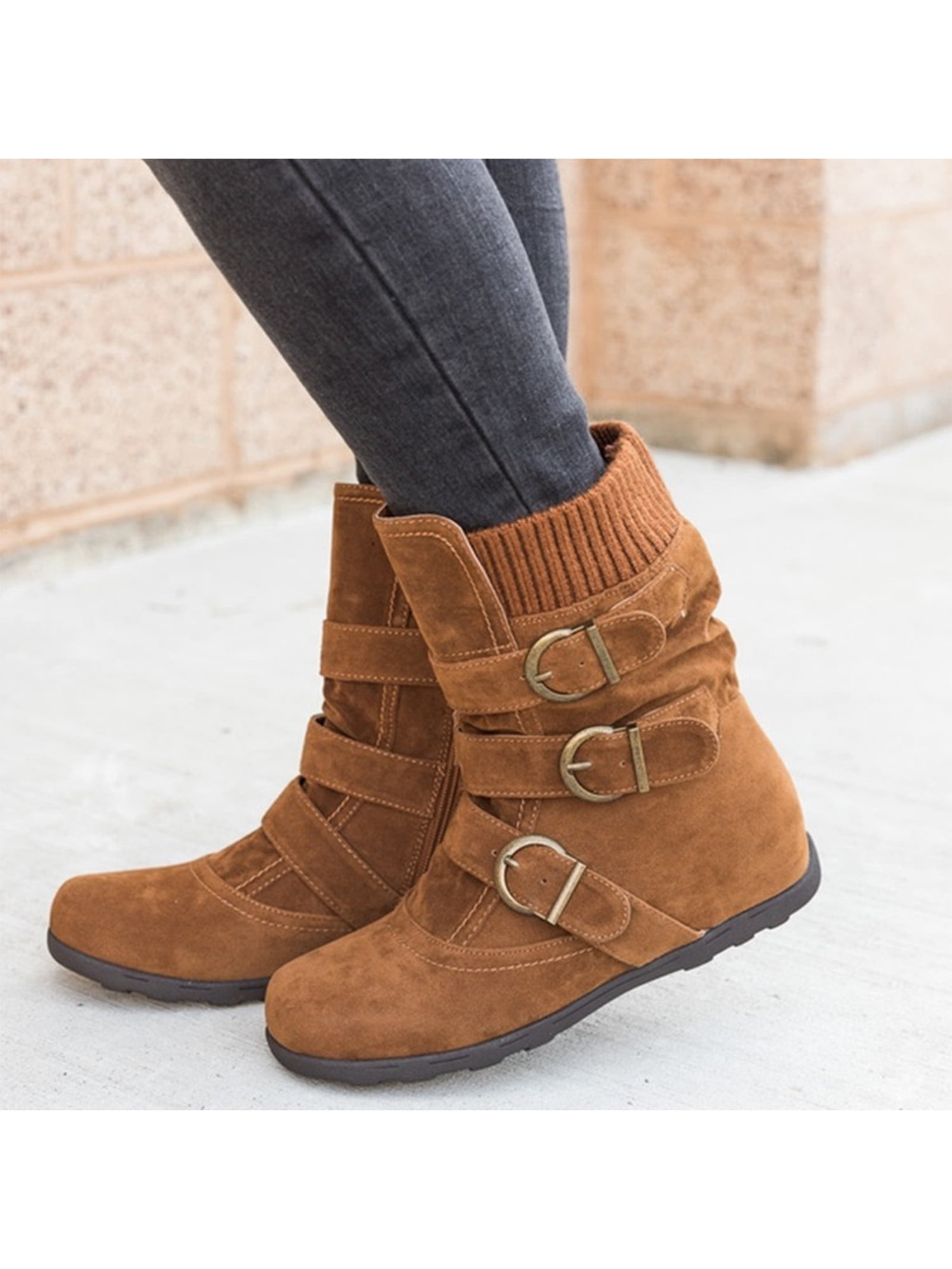 Daeful Womens Ankle Boots Zipper Buckle Strap Booties Ankle Boots