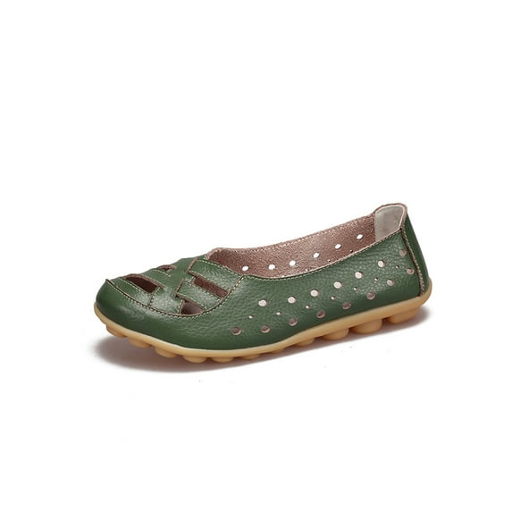 Daeful Womens Loafers Slip On Flats Round Toe Boat Shoes Nurse Lightweight Casual Hollow Out Moccasins Army Green 4.5