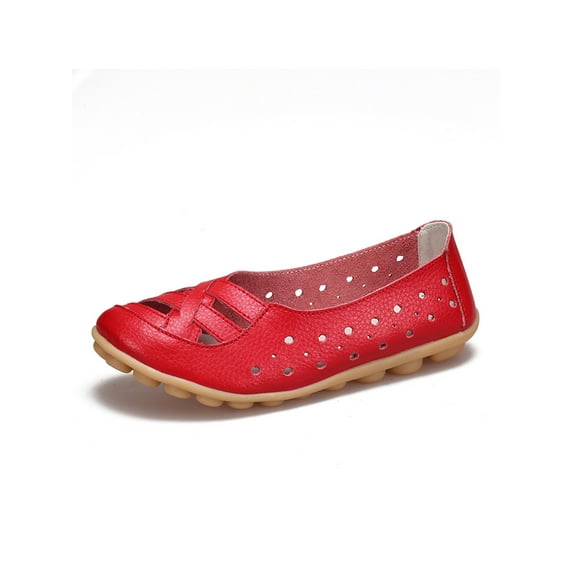 Daeful Womens Loafers Slip On Flats Round Toe Boat Shoes Nurse Lightweight Casual Hollow Out Moccasins Red 9