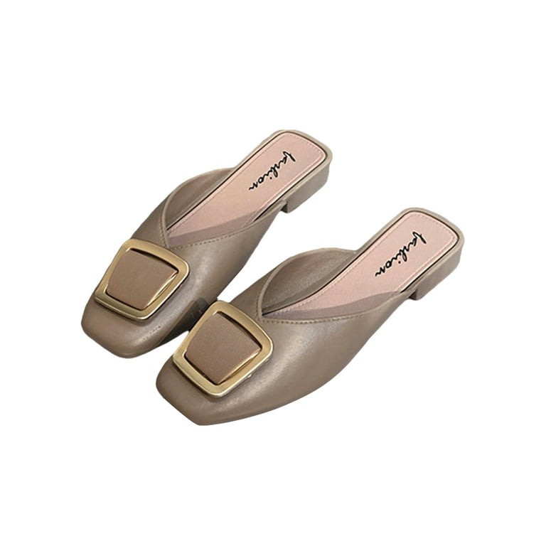 Women's Summer Flat Mules Closed Square Toe Slip on Backless