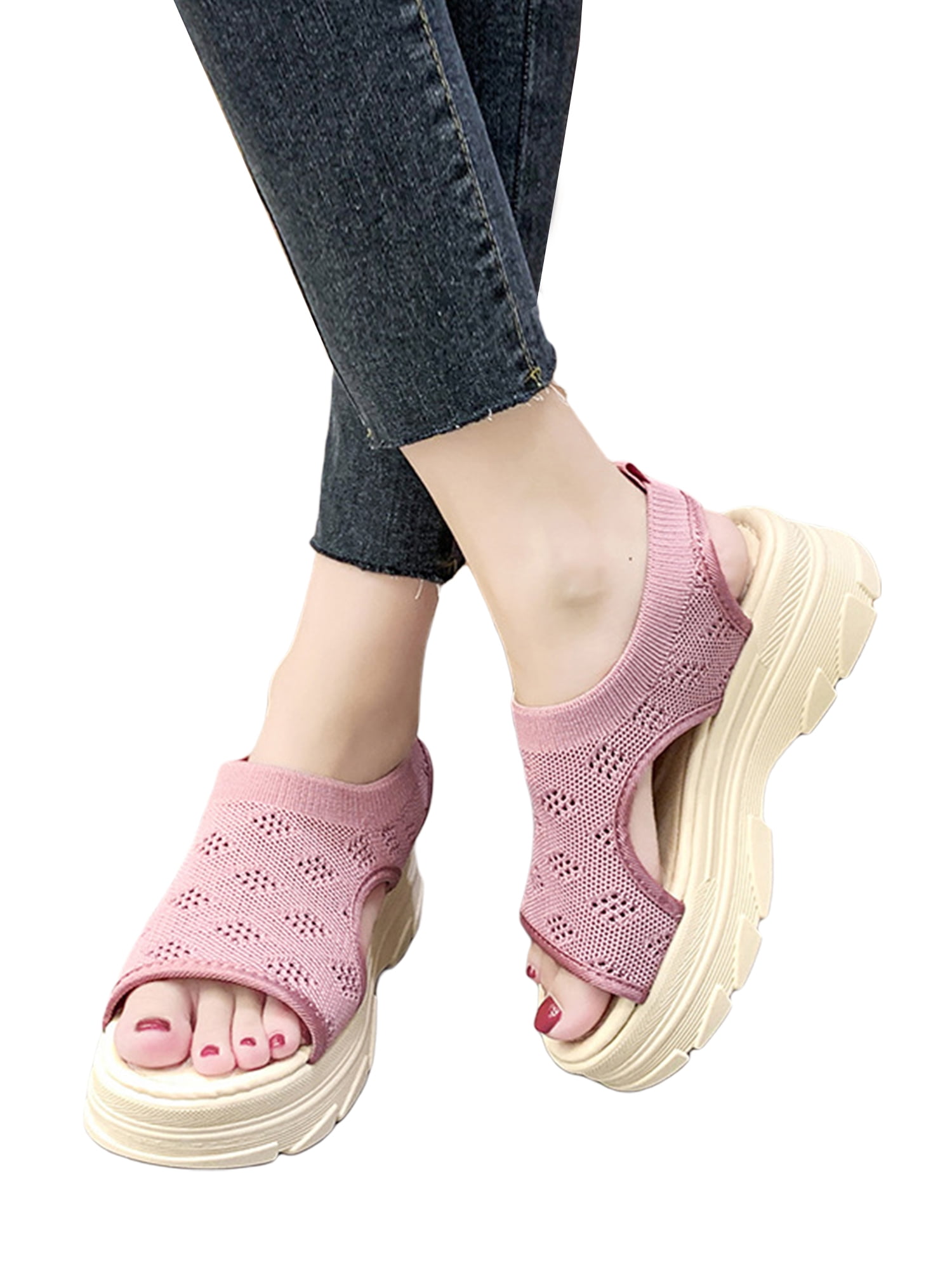 Daeful Womens Sport Sandal Summer Platform Sandals Slip On Casual Shoes  Daily Comfort Soft Sole Peep Toe Walking Shoe Pink 7 