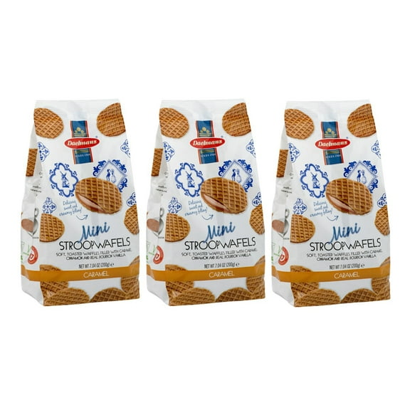 Daelmans Dutch Mini CARAMEL Stroopwafel Wafers 7.04 Oz (Pack of 3)