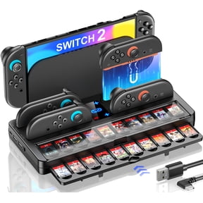 Daenfyy Charging Dock Storage Base for Nintendo Switch 2 JoyCon Controllers [20 Game Card Slots] [Ambient Lighting] All-in-one Charging Station Storage Stand Organizer with USB Charging Cable