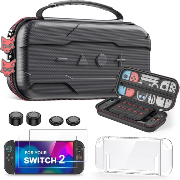 Daenfyy Switch Portable Travel Case Accessories for Switch 2, with Soft Protective Case, Screen Protectors and Thumb Grip Caps,4 in 1