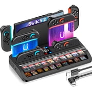 Daenfyy for Nintendo Switch 2 Joy Con Controllers Charger, [20 Game Card Storage] [Ambient Lighting] All-in-one Organization Accessories for Switch 2