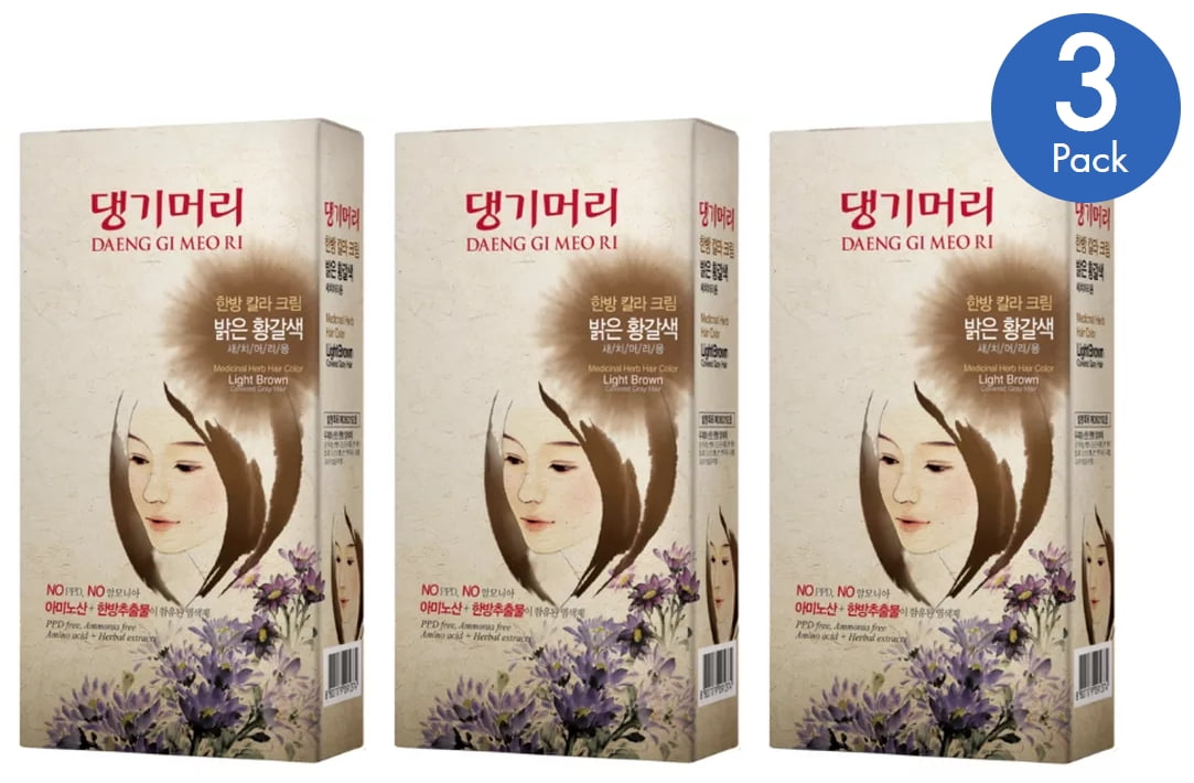 Daeng Gi Meo Ri Medicinal Herb Hair Color Dye (Light Brown) 3 Pack