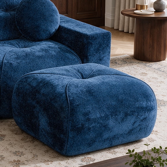 Daeorio 30" Modular Sectional Cloud Ottoman,Velvet Upholstered Boneless Modern Comfy No Assembly Required Deep Seat for Living Room,Bedroom,Apartment(Blue)
