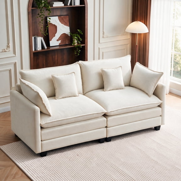 Daeorio 70" Chenille Upholstered Sofa,Loveseat Cloud Couch Double-Layer Cushion Deep Seat with Pillows for Living Room Bedroom Apartment(Beige)