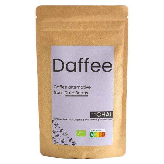Daffee Date Seed Coffee with Chai Mix Caffeine Free Coffee Alternative & Coffee Substitute, Ground Date Seeds, 125g