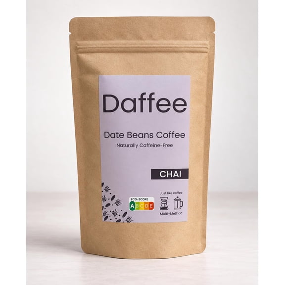 Daffee Date Seed Coffee with Chai Mix Caffeine Free Coffee Alternative & Coffee Substitute, Ground Date Seeds, 250g