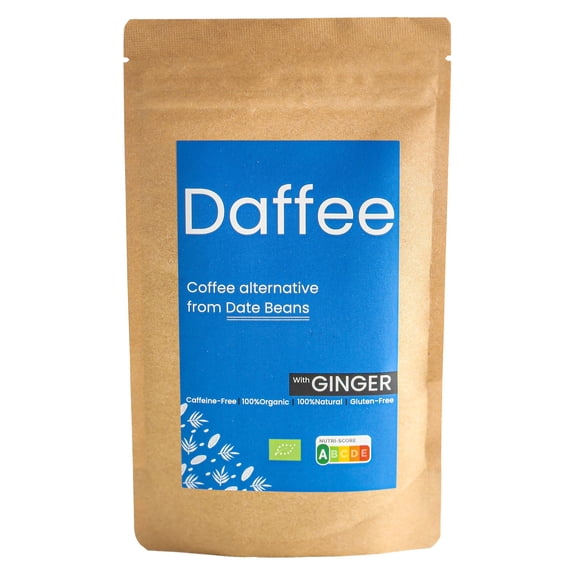 Daffee Date Seed Coffee with Ginger Caffeine Free Coffee Alternative & Coffee Substitute, Ground Date Seeds, 125g