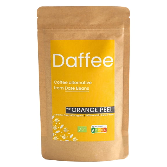Daffee Date Seed Coffee with Orange Peels Caffeine Free Coffee Alternative & Coffee Substitute, Ground Date Seeds, 125g