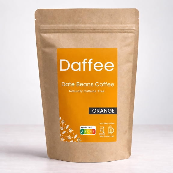 Daffee Date Seed Coffee with Orange Peels Caffeine Free Coffee Alternative & Coffee Substitute, Ground Date Seeds, 250g