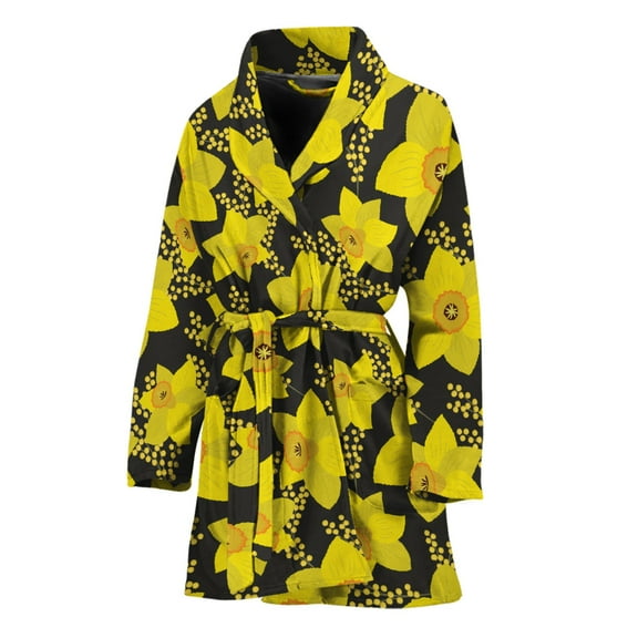 Daffodil And Mimosa Pattern Women Bathrobe One Size Univeral Fits Fashion Lightweight Plush Fleece Long Robe For Women