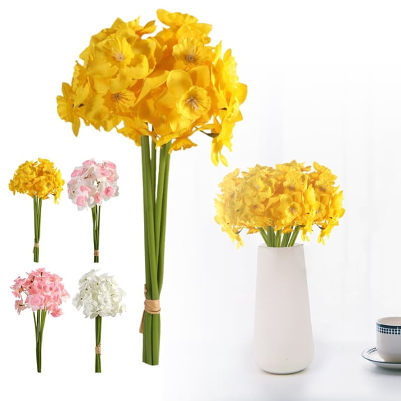 Daffodil Artificial Flower Yellow, Artificial Daffodils Bouquet Flowers for Home Decor Wedding Spring Table Centerpiece Faux Arrangement, 1 Bouquet of Artificial Flowers