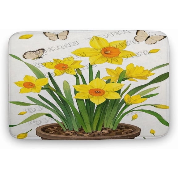 Daffodil Bath Mat 16 x 24 Inches Non-Slip Absorbent Bathroom Mat with Spring Flower Design for Shower Floor
