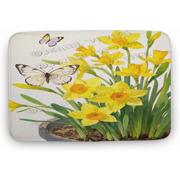 Daffodil Bath Rug 20x32 Inches Non-Slip Soft Bathroom Mat with Spring Flower Design, Absorbent and Machine Washable for Shower Floor